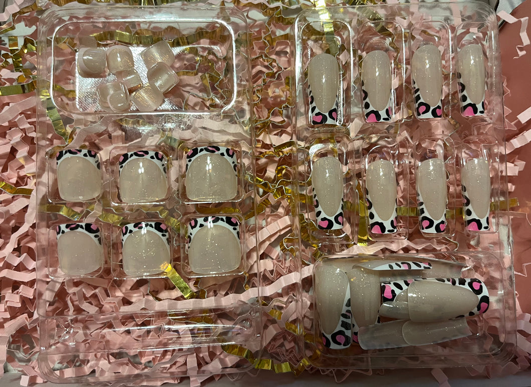 Pink glitter L print Nail Set