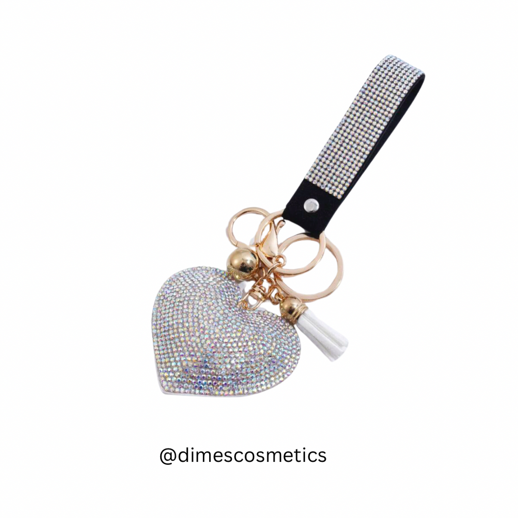 Heart keychain with wristlet  (white)